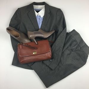 ANN TAYLOR GREY SUIT PETIT BLAZER 12P PANT 10P